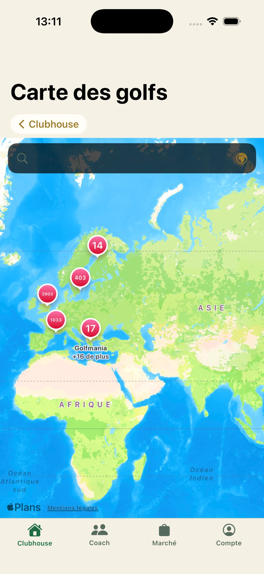 Carte des golfs