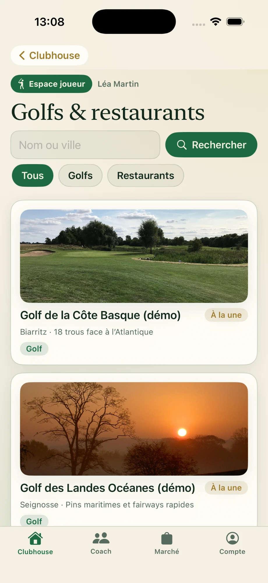 Golfs et restaurants