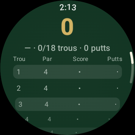Wear OS · Carte de score